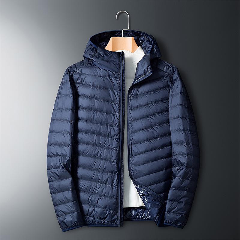 Men's Lightweight Short Down Jacket: Winter Hooded Outerwear with Stand Collar