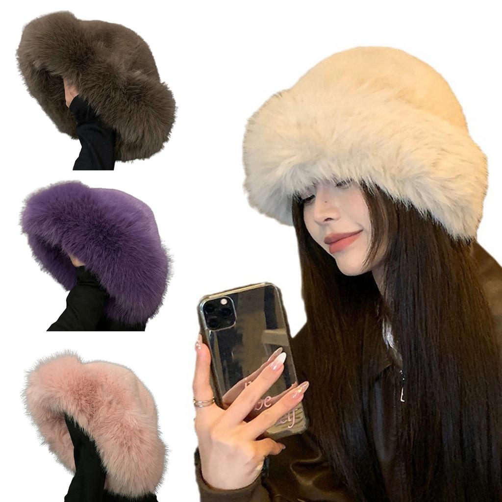Mongolian Wide Brim Bucket Hat Winter Fisherman Hat Thicken Plush Fisherman Hat for Adult Teens Keep Warm Commute Hat