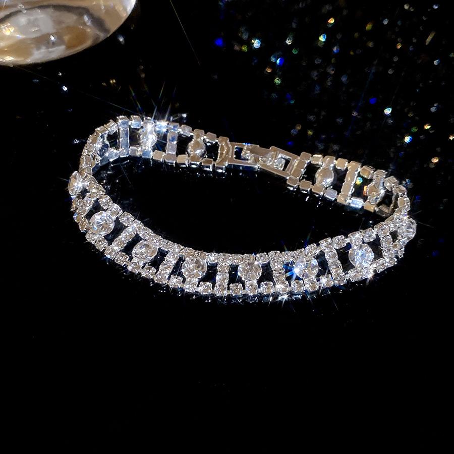 Elegant Rhinestone Geometric Tassel Necklace & Earring Set for Women