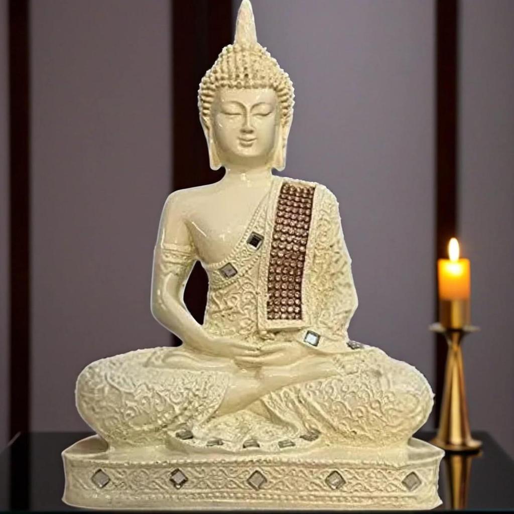 Nuova statua del Buddha seduto in meditazione da 25 centimetri, pezzo forte, idolo, articoli di arredamento per la casa per il soggiorno e regali (Crema)