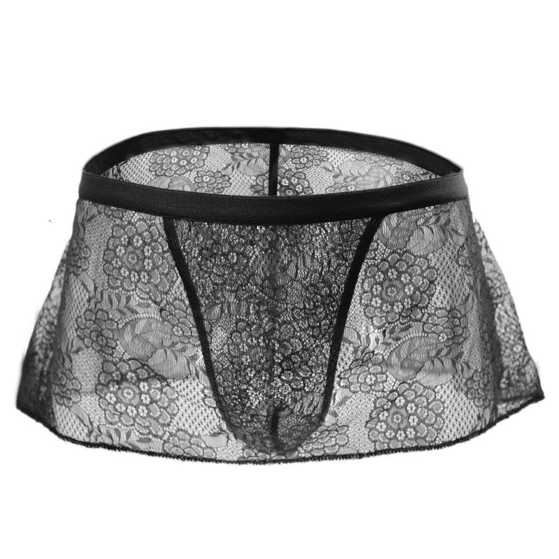 Mutandine Sissy da Uomo a Vita Bassa in Pizzo Trasparente Lingerie Gonna a Sbuffo Perizoma Crossdressing Transgender Ultra-Sottile Intimo Trasparente