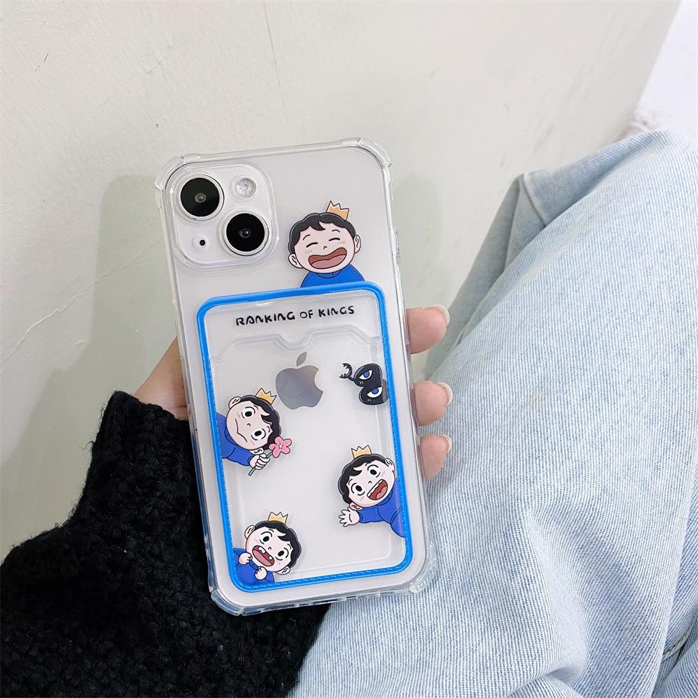 Transparent iPhone 11/12-skal med korthållare - Skrattande pojke Apple 13, XS Max, XR, 14 Pro.