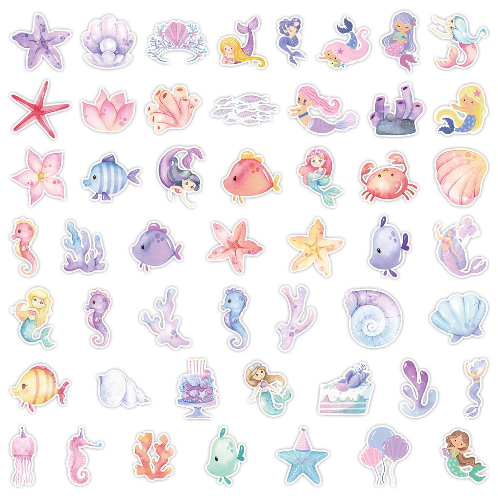 50 Watercolor Mermaid Graffiti Stickers Computer Suitcase Refrigerator Decoration Stickers Waterproof Creative Stationery Stickers
