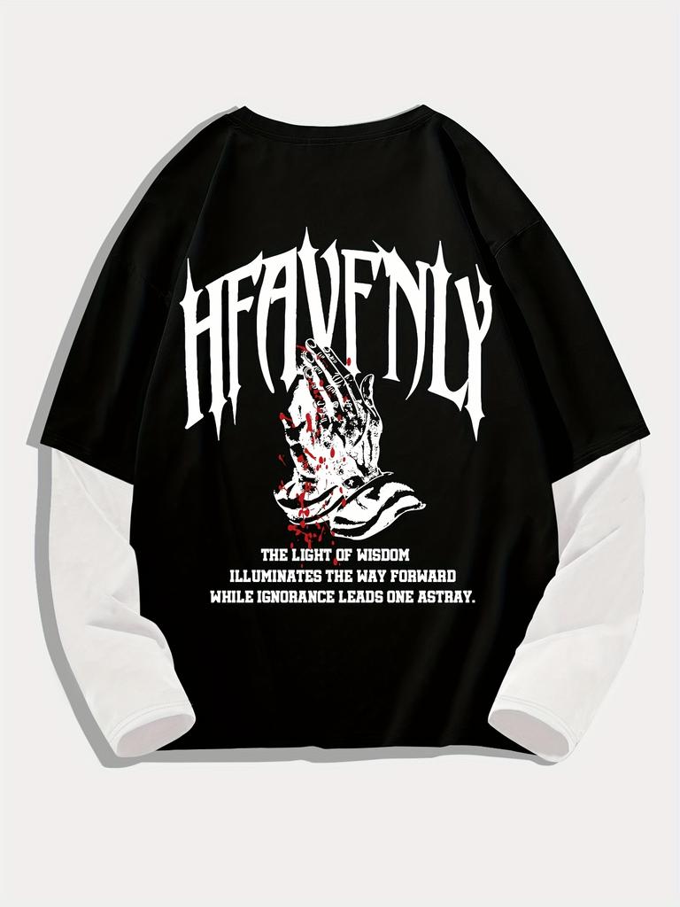 Pánské Y2k Goth tričko s grafikou, oversized, dlouhý rukáv, kulatý výstřih, Streetwear topy, jarní střih