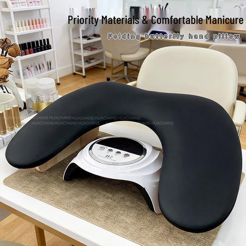 Russian-Style Foldable U-Shaped Leather Manicure Hand Rest with Butterfly Design