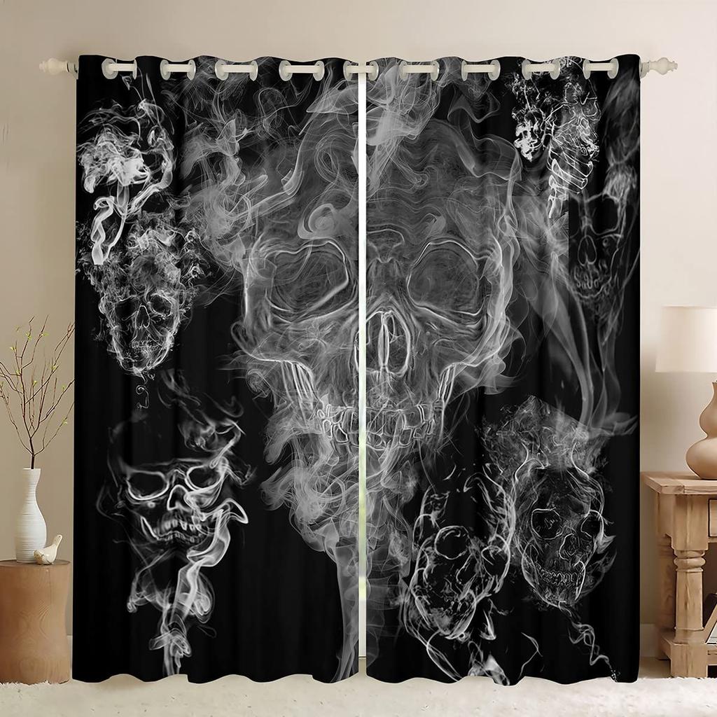 Funny Skull Blackout Curtains Hilarious Skeleton Print Living Room Window Drapes Kids Boys Bedroom High Blackout Curtain 2 Pcs