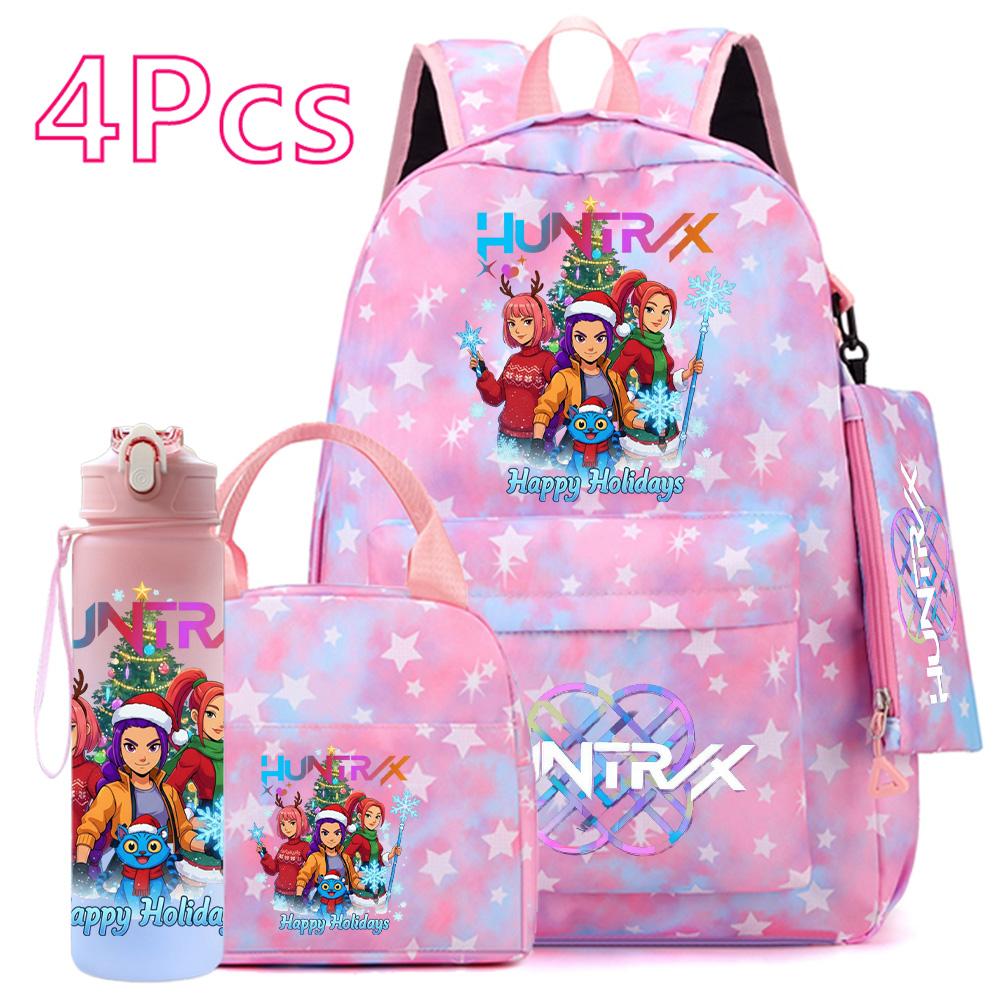 4 st/set Jul K-POP Tryckt Ryggsäck Handväska Pennskrin 750 ml Vattenflaska för Tonåring Pojke Flicka Bokväska Skolväska Med Drickmugg Barnpresent