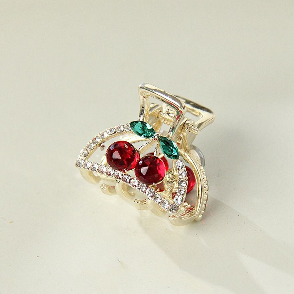 Hair Claws Red Korean Style Headwear Rhinestone Hairpin Cherry Hair Claw Female Hair Accessories