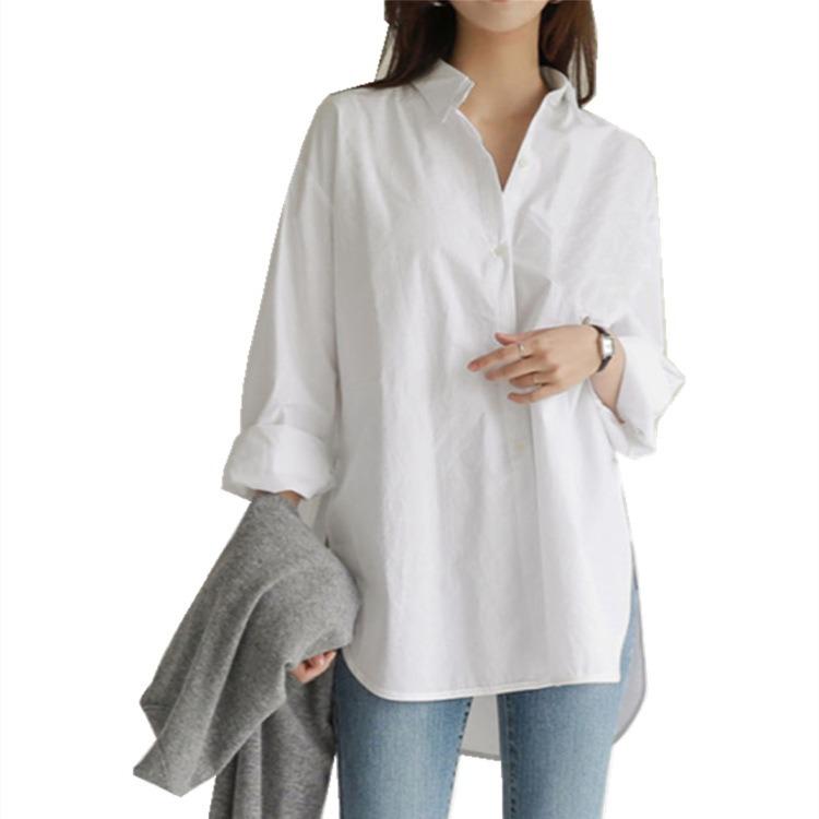 Shirt Women's Solid Color Autumn New Fresh Long-sleeved Top Design Sense Split Fork Fat MM Loose Shirt