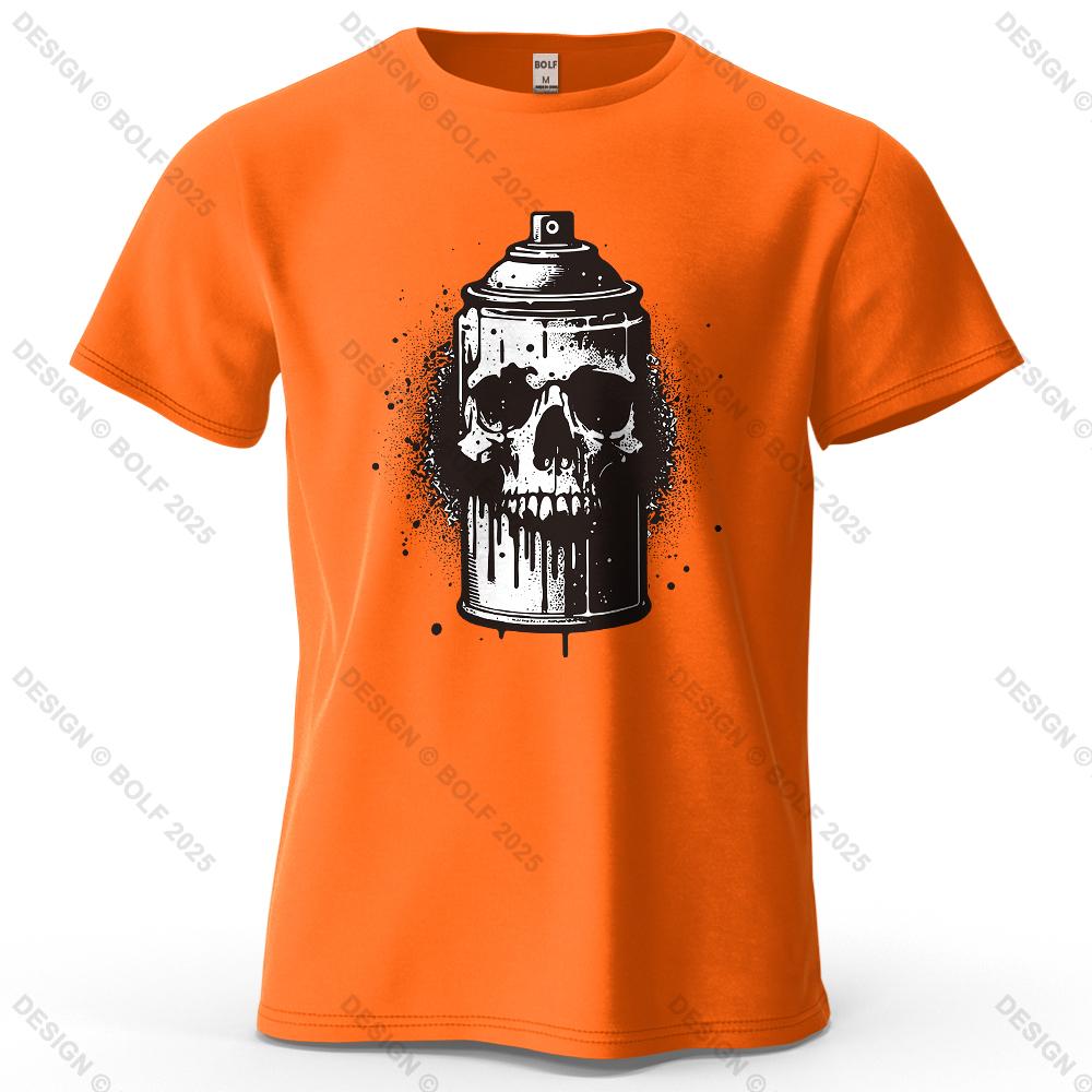 Skull Spray Can Printed Men's T-Shirt 100% Cotton Oversized Dark Graphic Tees for Women Tops Tees Casual Streetwear