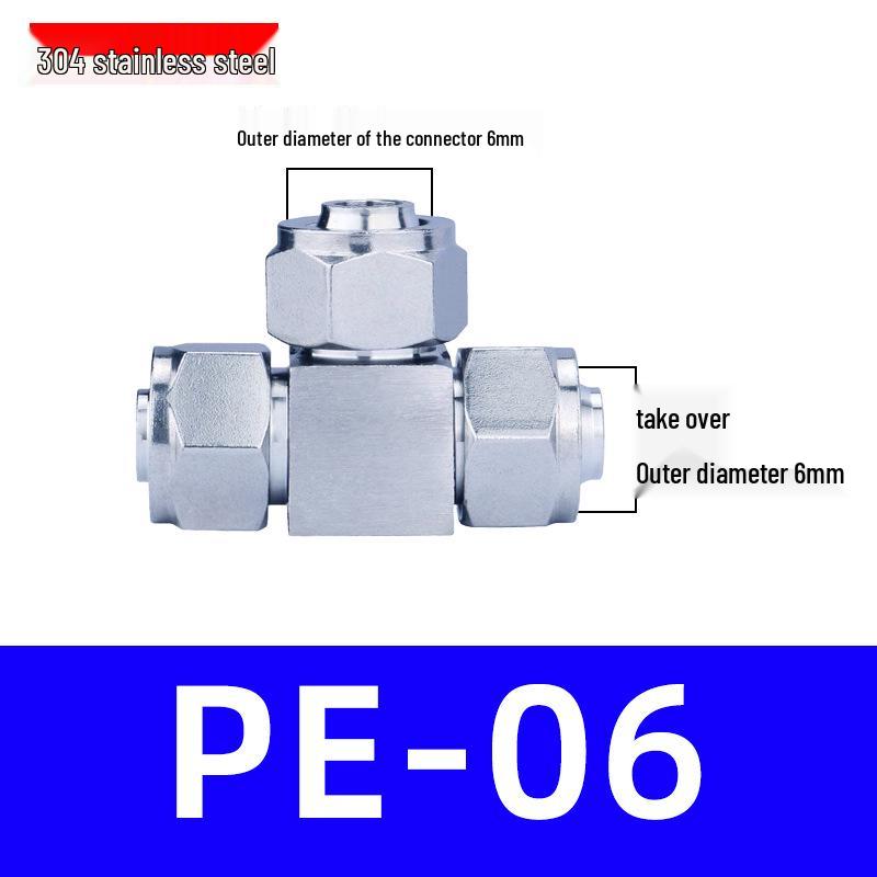 Trachea Quick-Connect T-Nozzle Adapter for Air Pumps and Compressors, with PE Pneumatic Lock Nut, Reducer, and PEG4 6/8mm Compatibility.