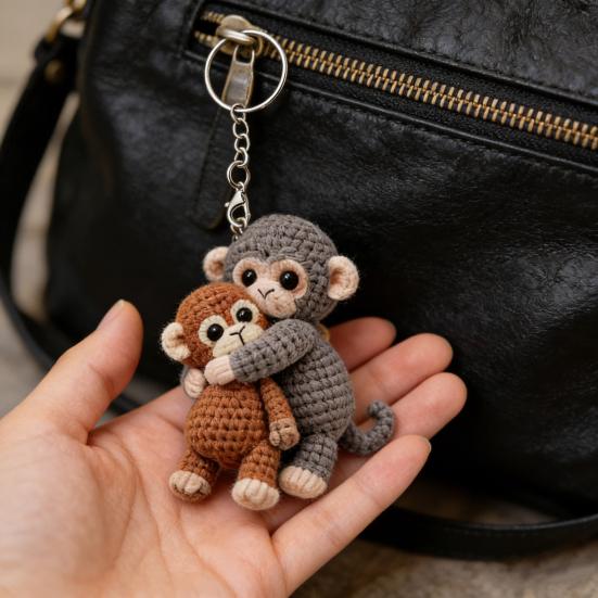 Crochet Monkey Keychain Handmade Knitted Cute Monkey Bag Charm for Backpack Purse Keys Emotional Support Gift for Family Friends