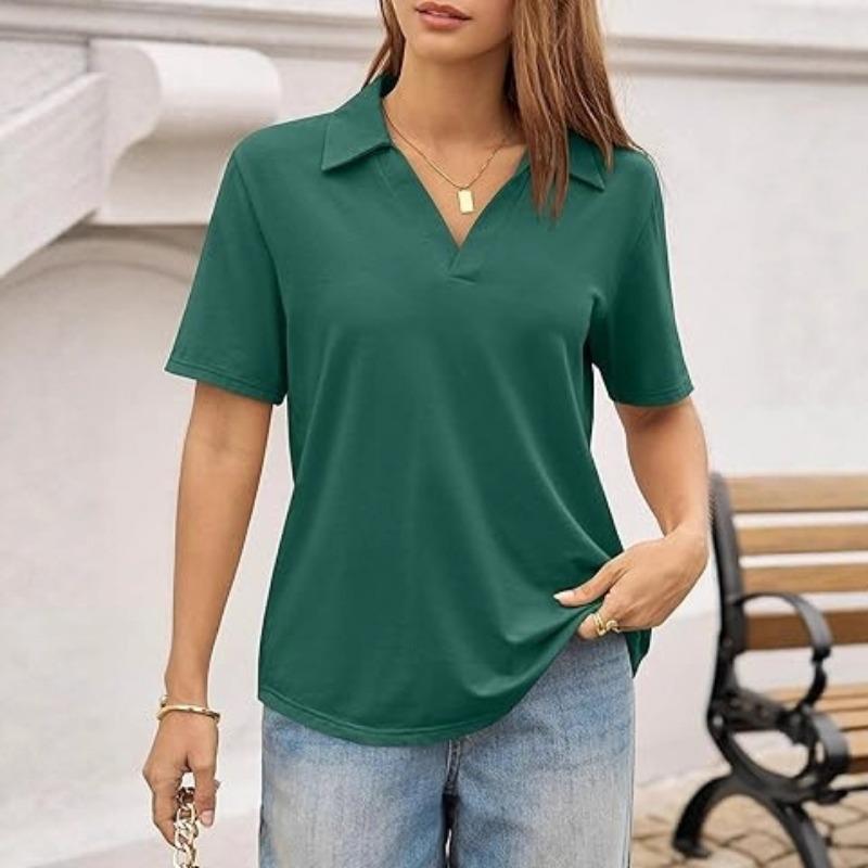 Nouveau haut polo décontracté simple à manches courtes de couleur unie pour femme