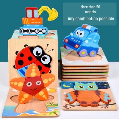 Tier 3D Holz-Puzzlebrett für Kleinkinder (1-3 Jahre)
