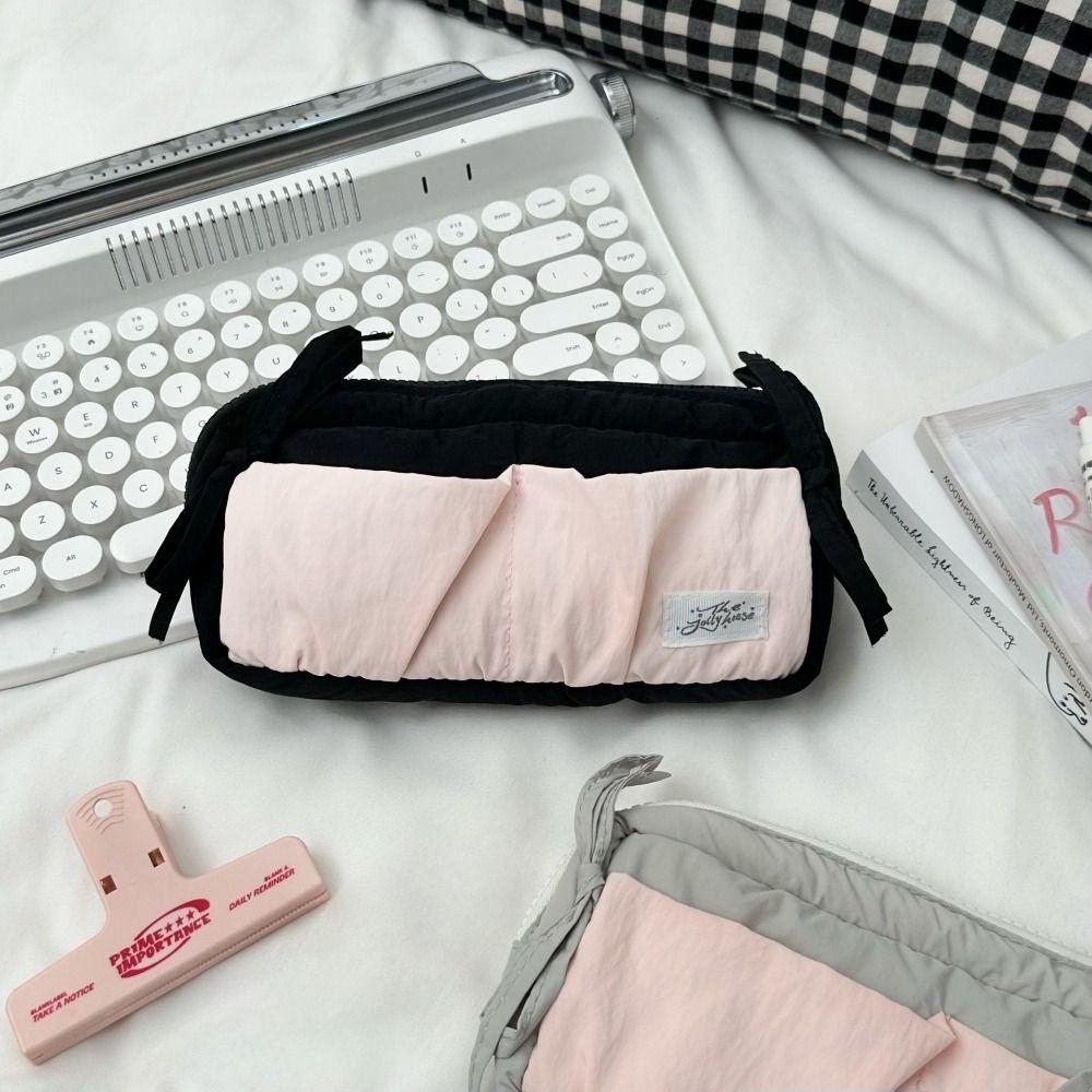 Cute Bowknot Pen Bag Soft Fabric Large Capacity Stationery Bag Students Portable Pencil Case Stationery Organizer