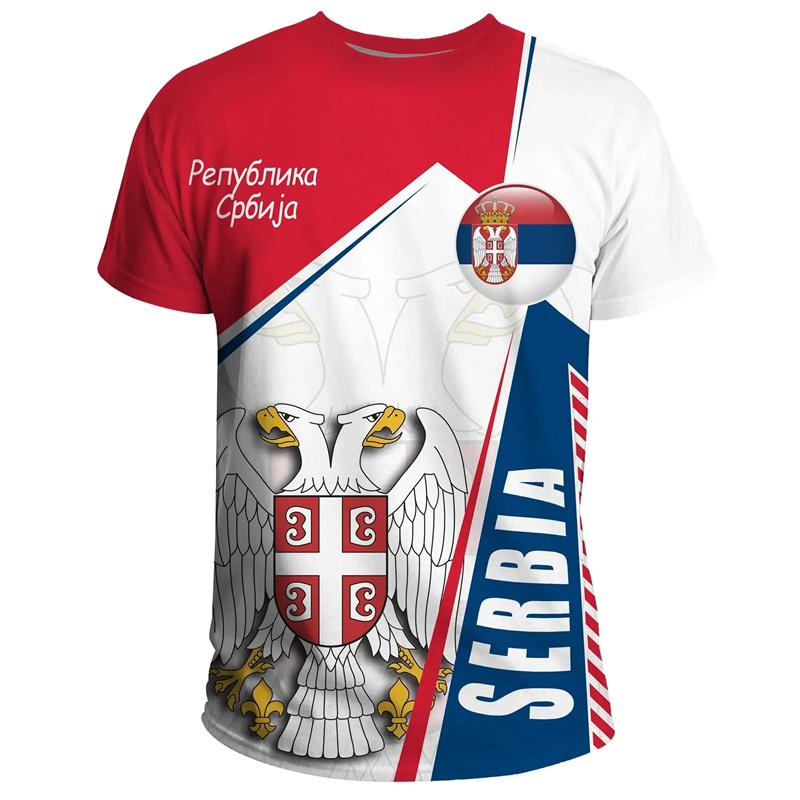 Serbian Flag National Emblem T Shirt For Men 3D Print Summer Casual T-shirt Fashion Sport O Collar Loose Short-sleeved Tee Shirt