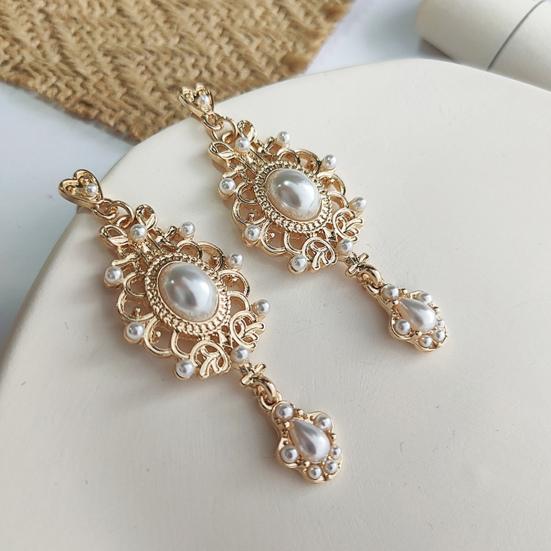 1 par dinglende øredobber kongelig hoffdesign ferskvannsperle geometrisk mønster klassisk temperament kjole