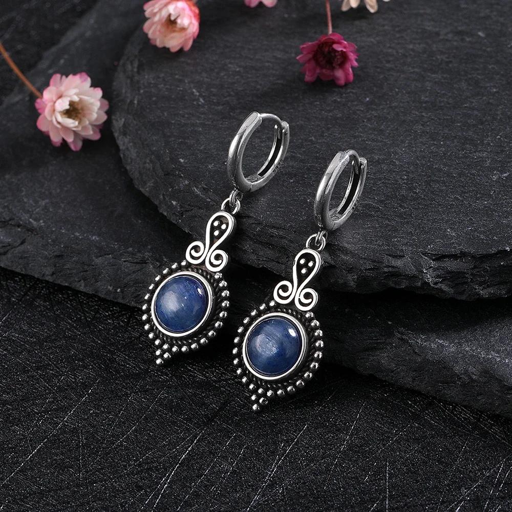 New Elegant Natural Kyanite Silver Drop Earrings for Women Vintage  Wedding Engagement Hoop Earrings Gifts