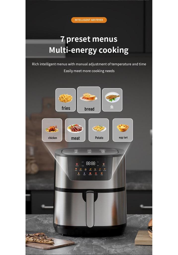 Smart 15L Dual Basket Air Fryer with Double Heating Tubes - Stainless Steel