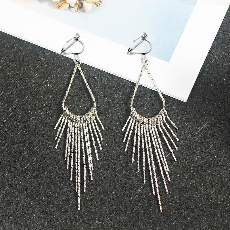 Fashion Statement Non Pierced Clip On Earrings 2019 Metal Geometric Tassel Earrings For Women Earrings Modern Jewelry