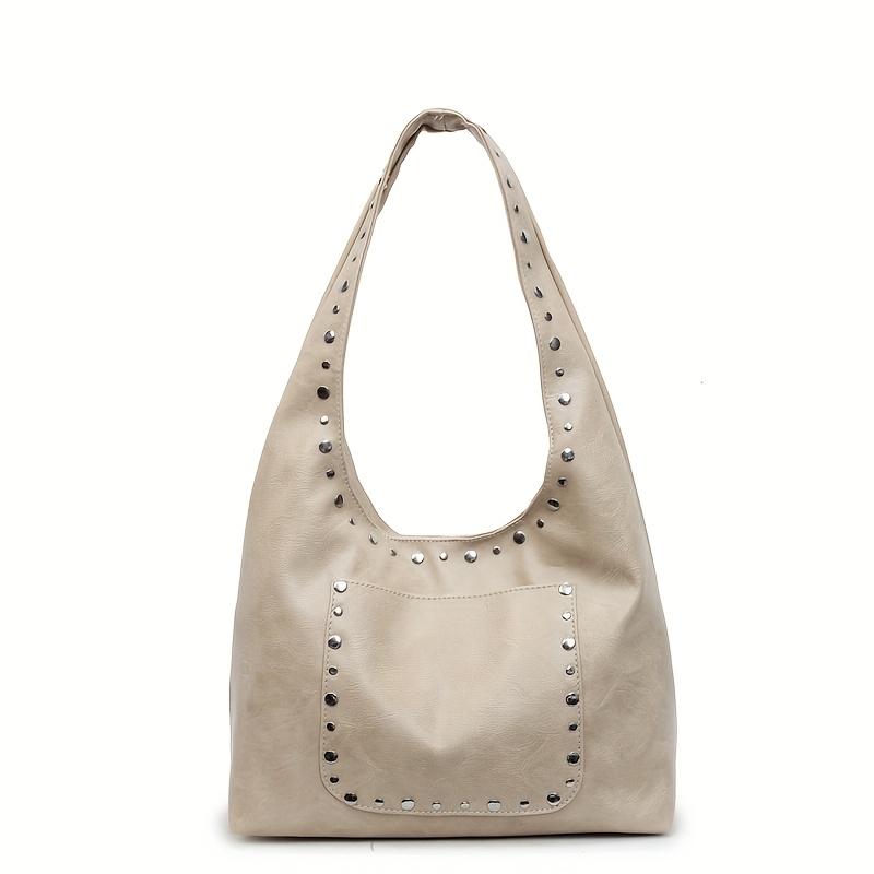 Women's Retro Rivet Crossbody Tote Bag - Large Capacity Shoulder Bag with Snap Closure Versatile Commuting Travel Shopping Bag, Crossbody Purse