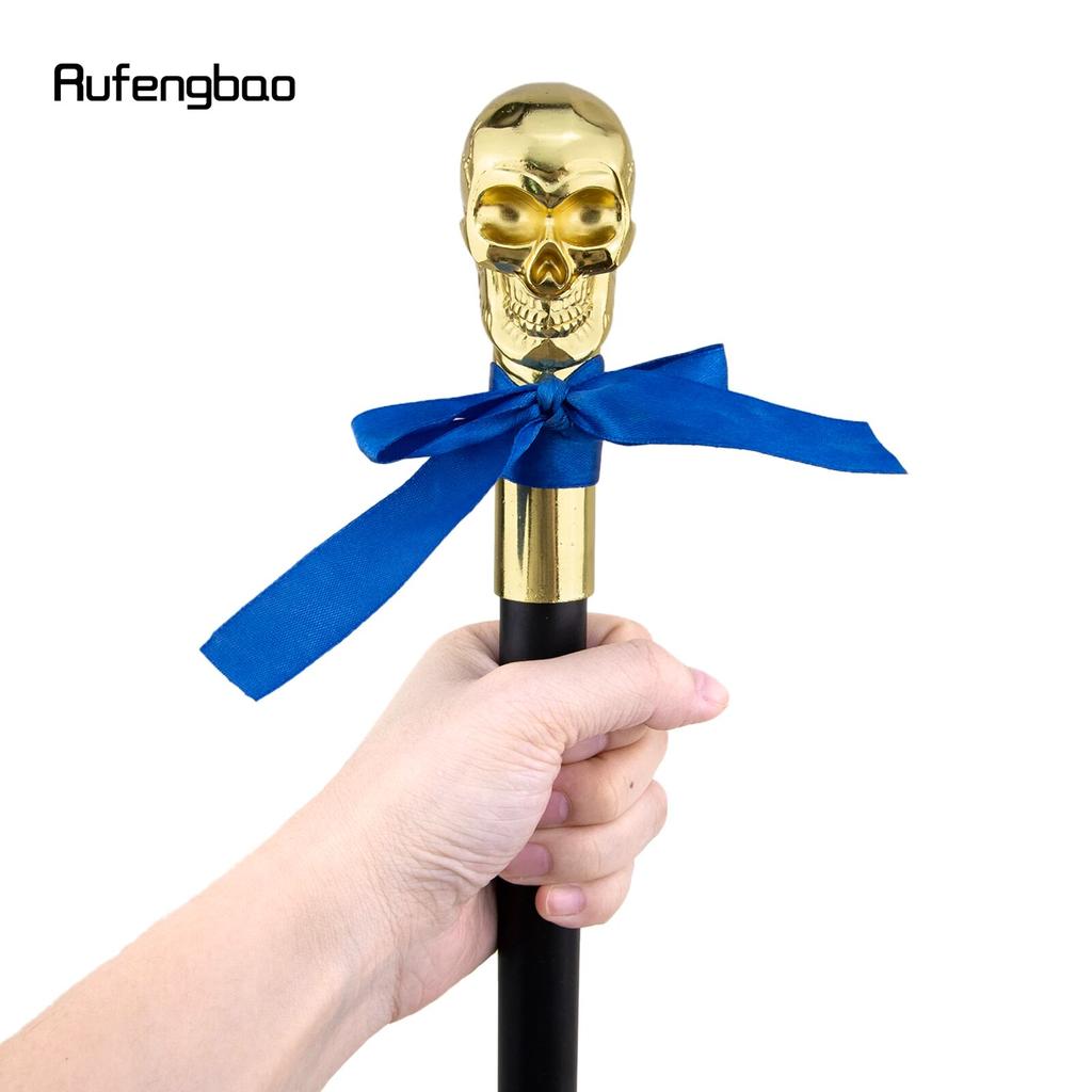 Golden Skull Head with Bow Tie Gentleman Walking Cane Fashion Walking Stick Gentleman Crosier Knob Walking Stick 93cm