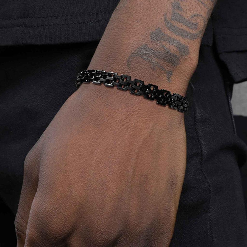 Vnox 8.7mm Stainless Steel Strap Chain Bracelet for Men, Adjustable Jewelry Clasp Wristband, Punk Style Gifts for Birthday Party