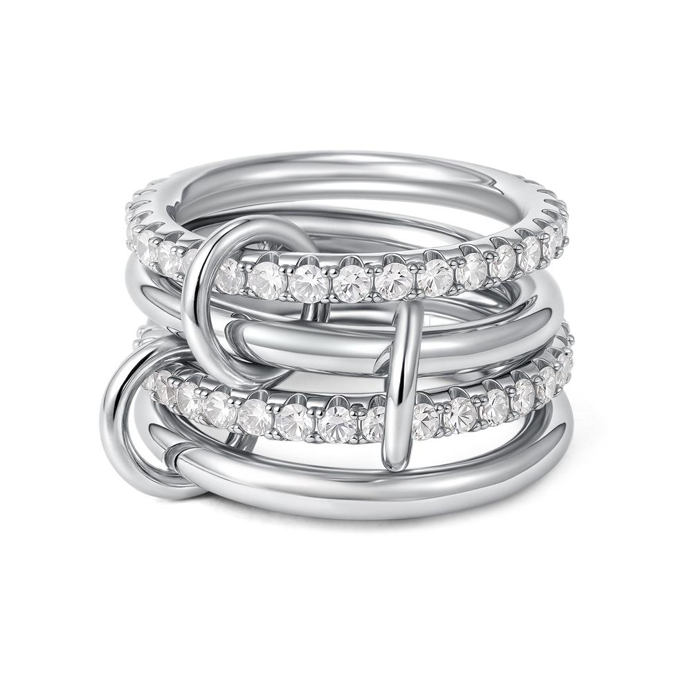 Anello Stacked Everly Multistrato Oro Placcato Chunky Zircone Intrecciato Anelli Collegati Multi Maglia Gioielli Statement Eternity Regalo