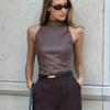European-American Women's Fashion PU Leather Sleeveless Slim Fit Vest