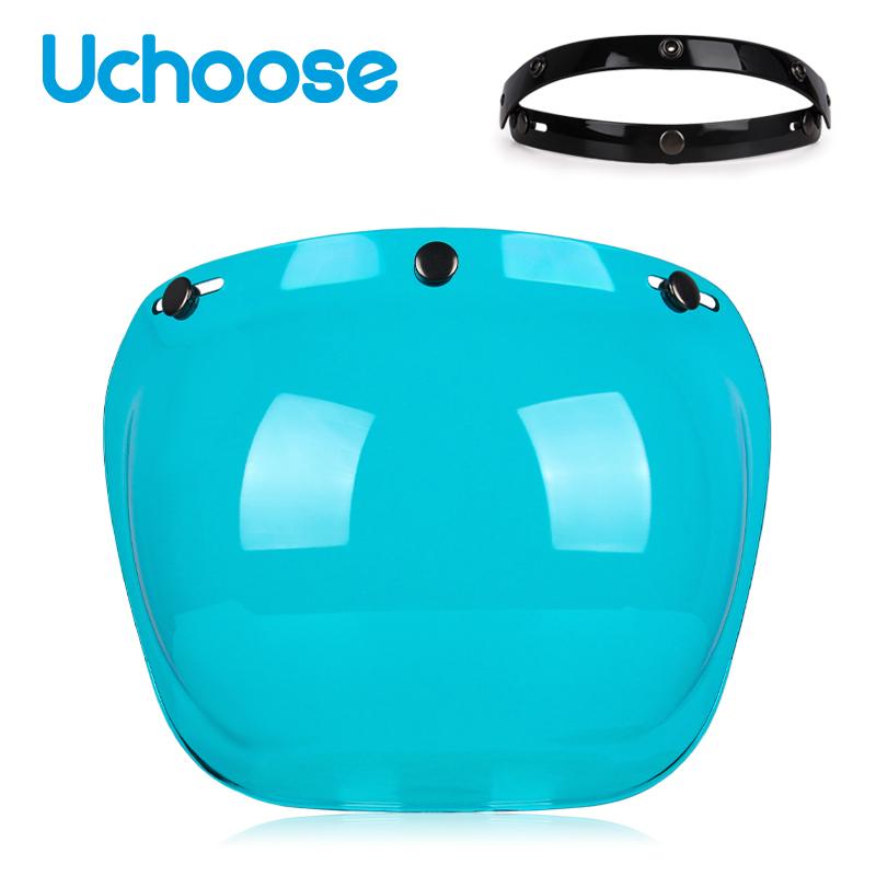 Authentic Bubble Mirror Motorcycle Helmet Three Button Type Retro Style Helmet Lenses Bubble Shield Visors Helmet Accessories