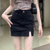 Saia Juvenil e Emagrecedora Meia-corpo Preta Elástica Design Aberto Pacote Quadril A-line Saia Curta Calças Saia Senhoras Moda Verão Saia Curta Jeans