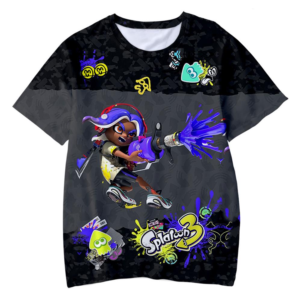 Splatoon 3 T-shirt Anime Graffiti Shooting Game Fashion Kids Casual Boys Cute Crew Neck Top