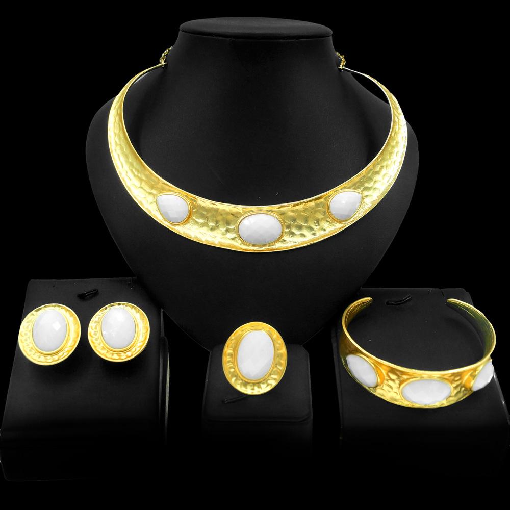 

Комплект ювелирных изделий из сплава 24 карата, Дубайское золото, цветное ожерелье, кольцо для ушей, браслет, кольцо из четырех частей, женское