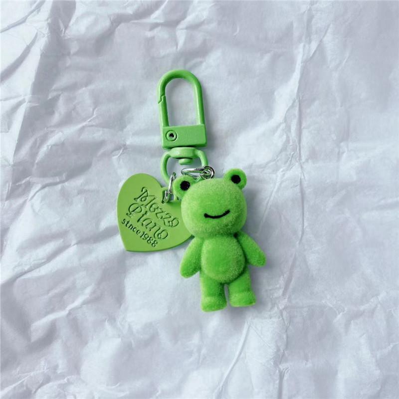 Cute 3D Flocking Frog Keychain Flocked Little Frog Couple Mobile Phone Pendant Car Keyring Earphone Backpack Charms Bag Decor