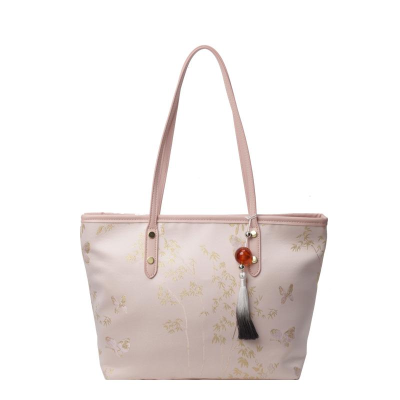 

New Chinese style national style bag women s large capacity 2025 new casual shoulder bag trendy versatile class commuter tote bag розовый