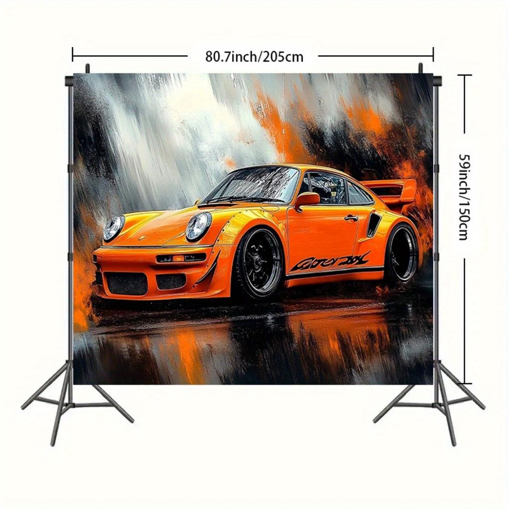 2D Plane a Single-piece Animated Orange Sports Car Background Banner Very Suitable for Photo Studios and Birthday Celebrations
