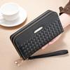 Women’s Double Zipper Long Wallet Woven PU Leather Clutch Purse Large Capacity Wristlet Wallet Card Holder Phone Wallet with Strap