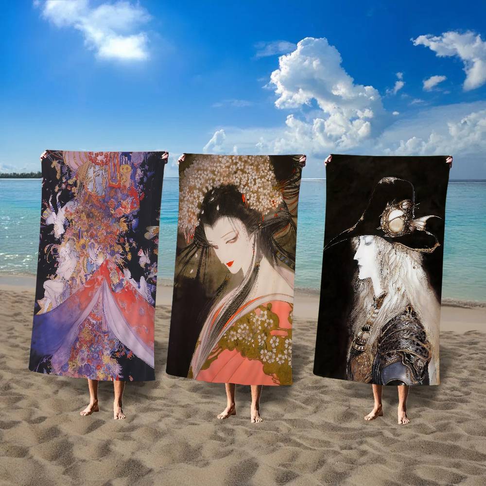 Yoshitaka A-Amano Retro Art Microfiber Blanket Quick Drying Beach Towels Oversized Printing Super Absorbent Pool Towel Blanket