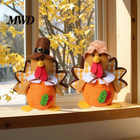 Seasonal Indoor Ornament Thanksgiving Plush Turkey Doll, Stuffed Animal Figurine, Autumn Holiday Tiered Tray Decor Harvest Tabletop Decoration