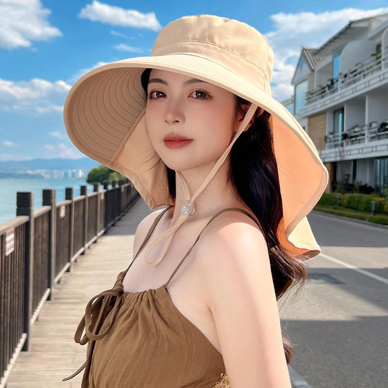 Big Brim Sun Hat Women's Face Shawl Purple Line Summer Sun Riding Sun Hat Hiking Hat