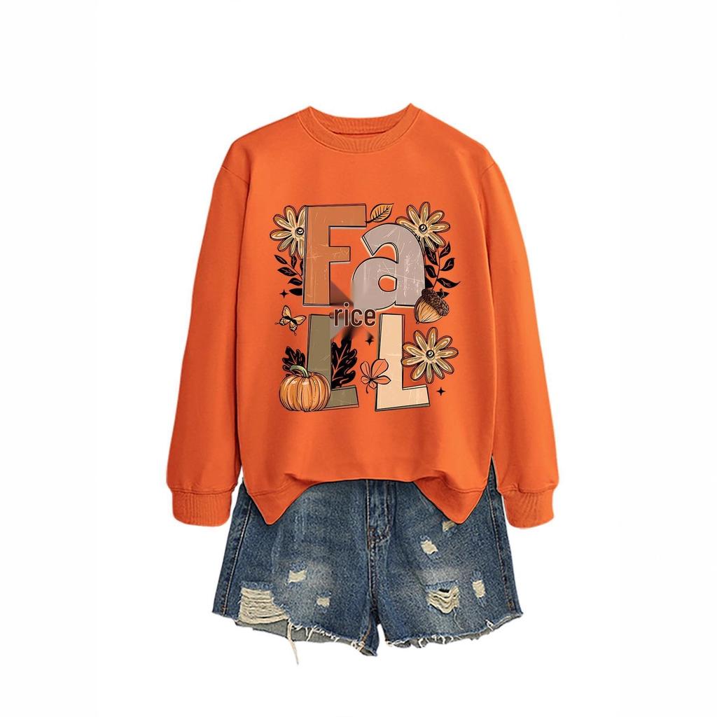 Versatile Women's Fall Pine Cone Pumpkin Round Neck Hoodie
