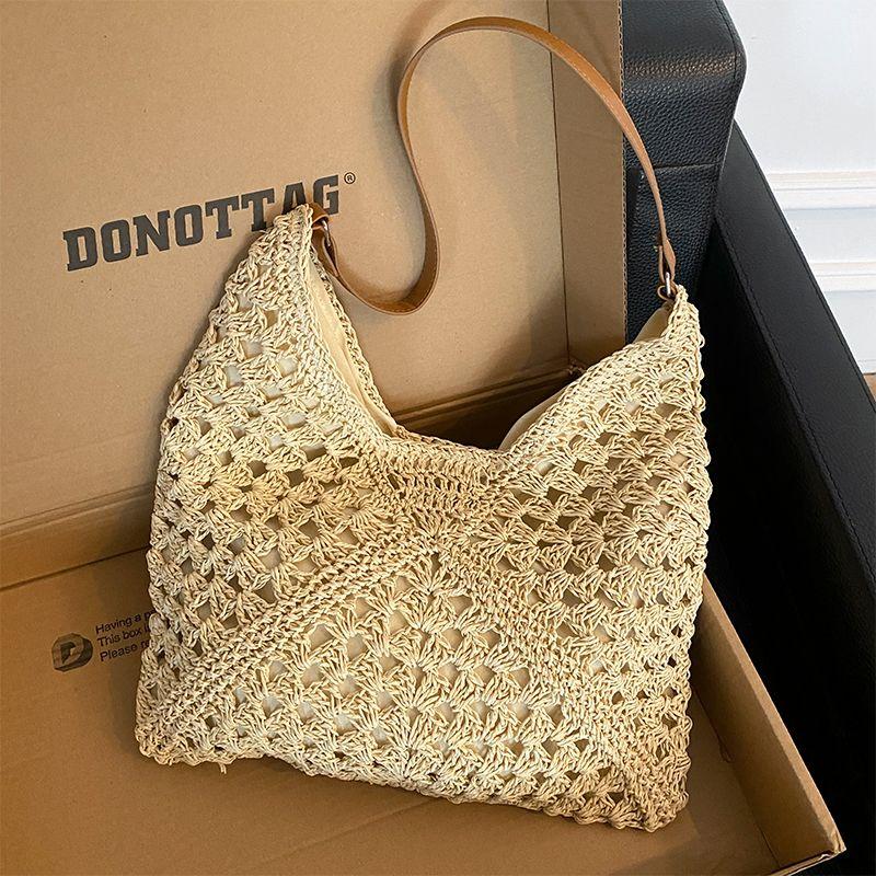 

Internet Hot Idle Style Woven Bag Women s Atmosphere Seaside Holiday Straw Bag Easiest for Match Shoulder Tote Bag Fashion Beige