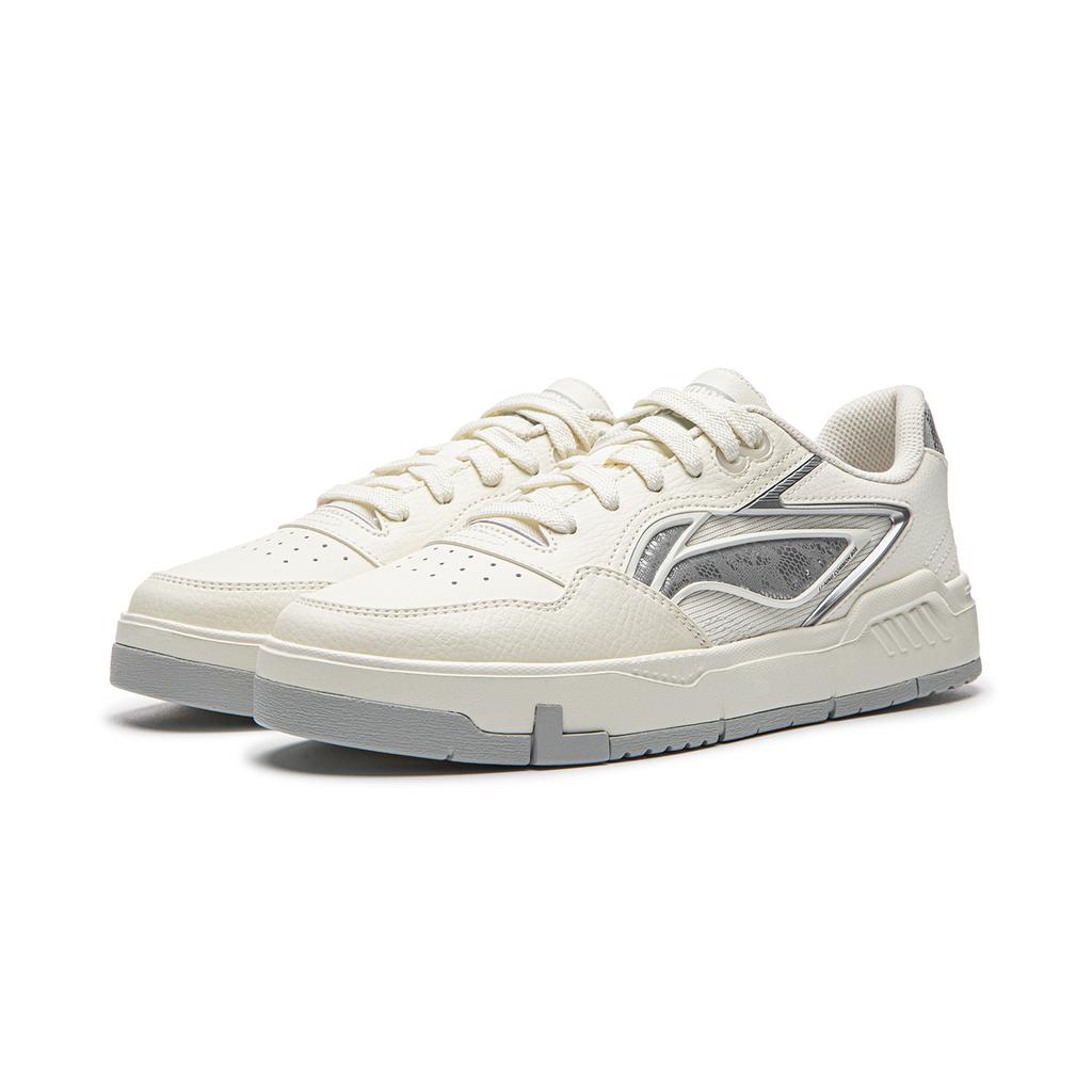 Li Ning Common 80s Fashion Classic Comfortable Versatile Campus Street Trend Low-Top Skate Shoes Women Sneaker Champagne-White AGCW038-2