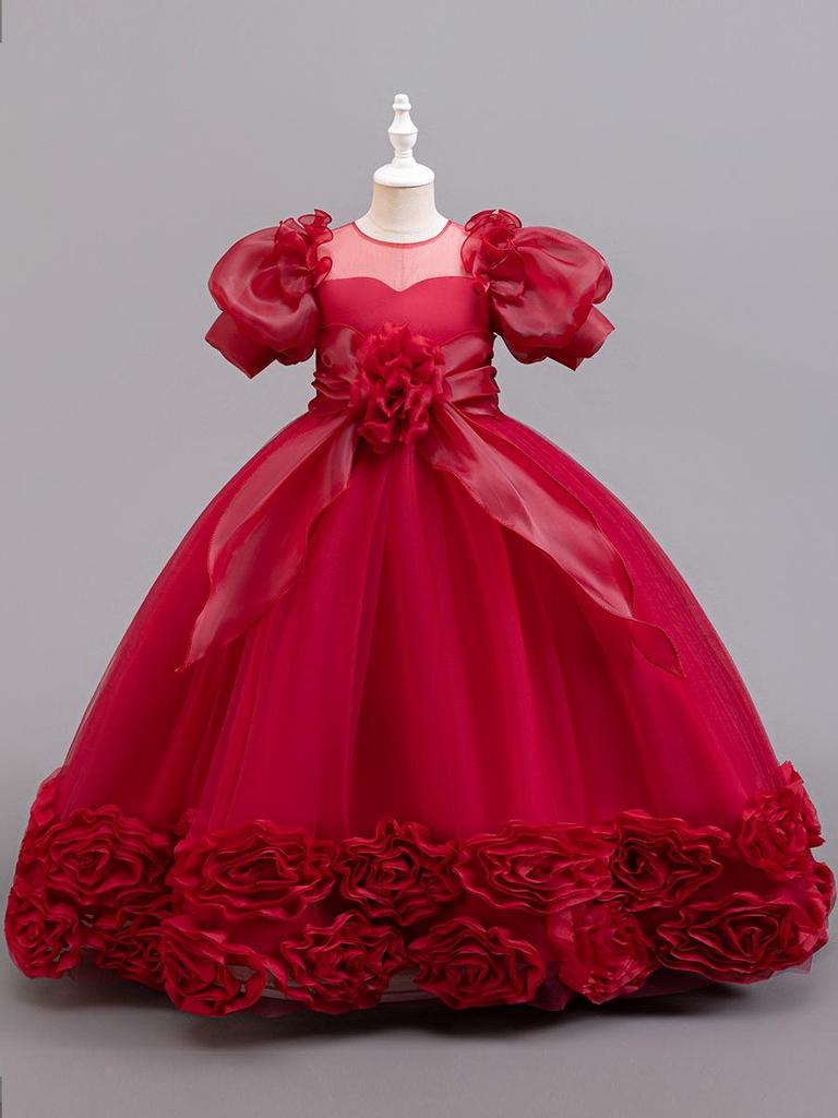 Girls' Princess Dress - European & American Floral Birthday Gown, High-End Host and Piano Performance Costume