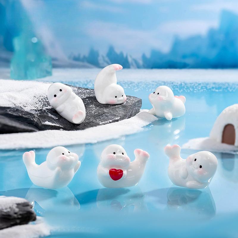 

Очаровательное миниатюрное украшение из смолы в виде тюленя для декора рабочего стола, мультяшный милый тюлень, тема морских животных, мини-фигурка для аквариума 6pcs светло-серый