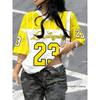 T-shirt a Strisce Estiva Nuova con Stampa Los Angeles 23 per Donna Scollo a V Patchwork Manica Corta Maglia Sportiva da Calcio Top Oversize Y2K