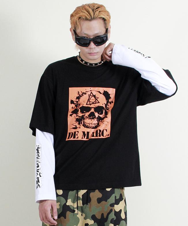 Deumakeu Skull Graphic Double Sleeve Long Sleeve T-Shirt Black