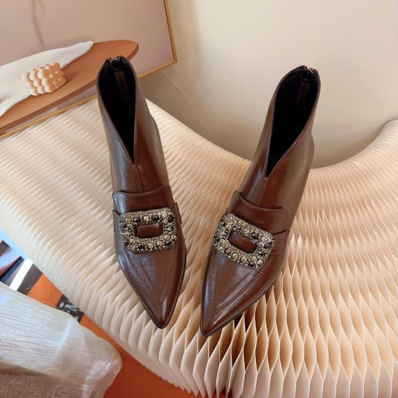 Square-buckle Versatile Deep-mouth Shoes for Women, Mid-length, Chunky Single Shoes