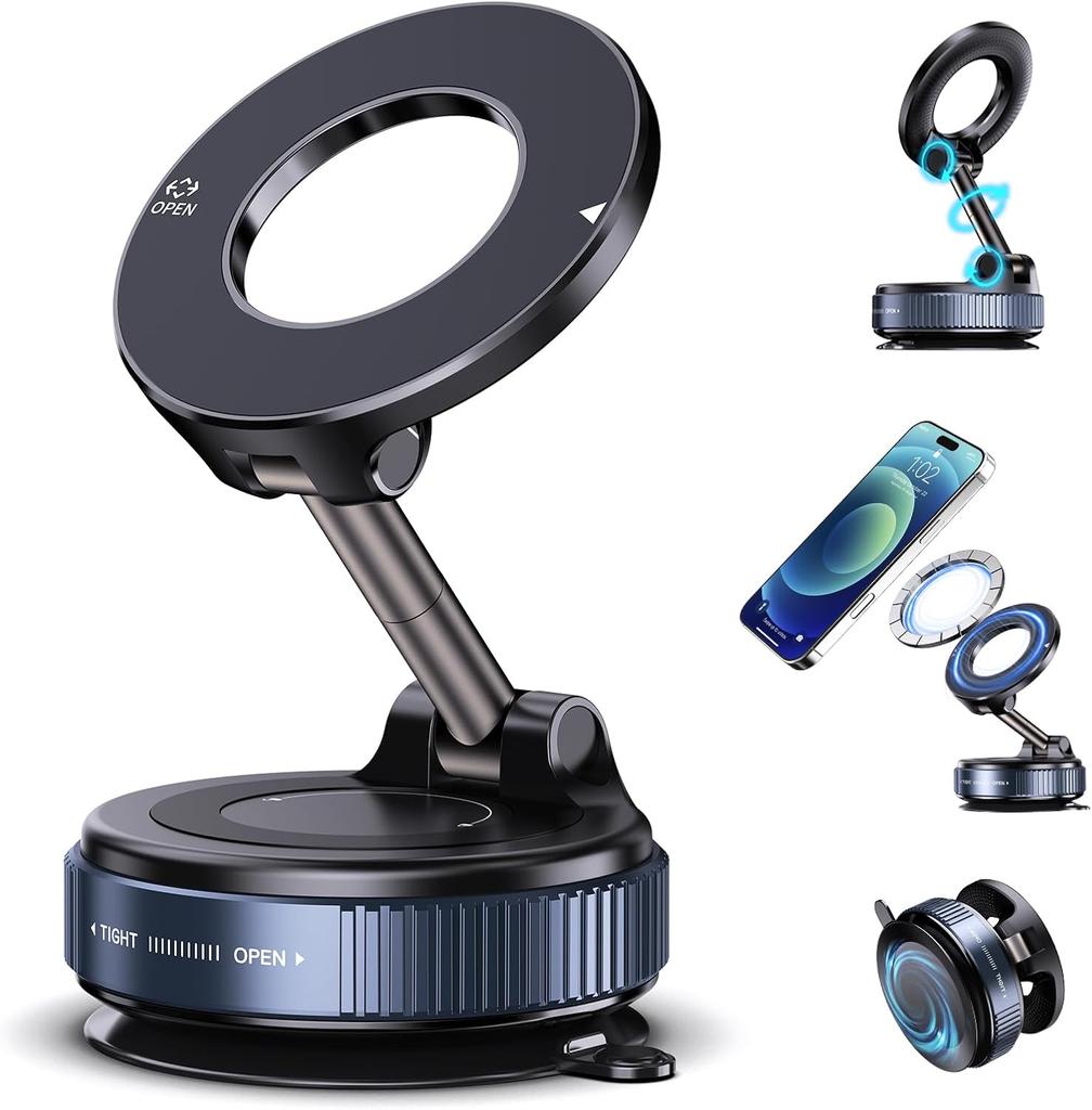 2025 Upgrade Strong Magnetic Car Phone Holder Foldable Design 360° Adjustable Vacuum Mount for Car/Desk/Bathroom/Universal Use