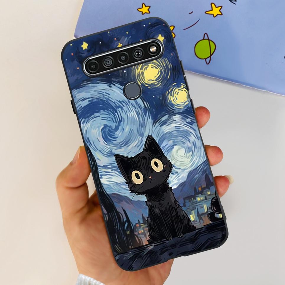 For LG K61 / Q61 / K62 / Q62 Case 2020 Fashion Back Cover Coque Flower Cartoon Animals Dragone Soft TPU Black Silicone Bumper